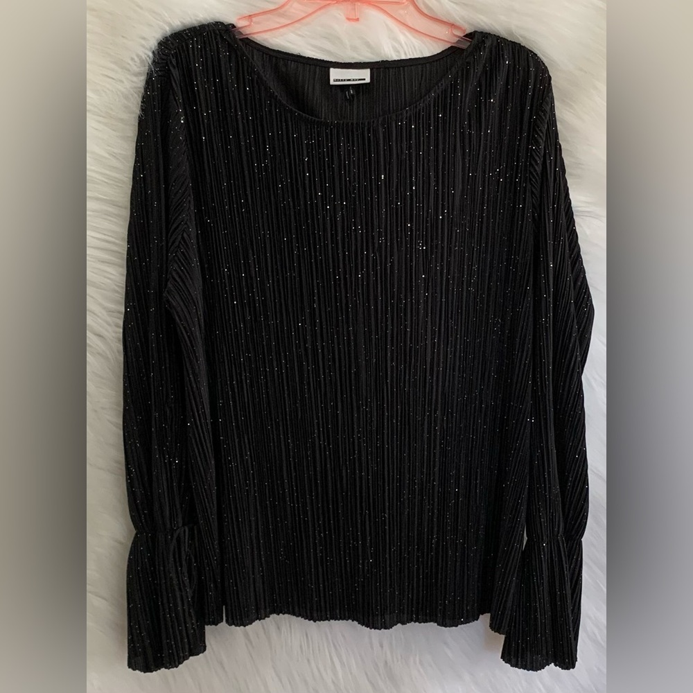 Noisy May Sparkle Blouse Long Sleeve with Tiny Pleats Black Size Medium